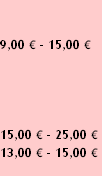 9,00 € - 15,00 €




15,00 € - 25,00 €
13,00 € - 15,00 €